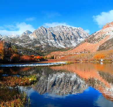 California  mountain sky outdoor water nature snow cloud landscape tree orange lake autumn plant surrounded